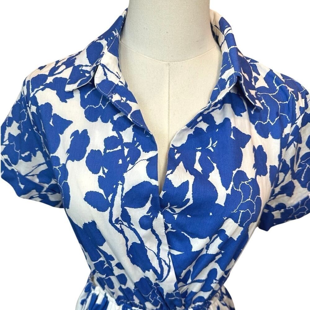 NWT Aakaa Anthropologie Small Side Cutout Blue White Maxi Artsy Festive Dress - Picture 9 of 16